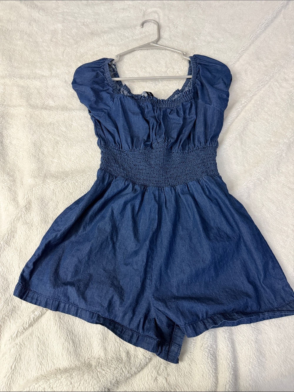 Derek Heart Navy Blue Smocked Waist Short Sleeve Bodysuit Romper